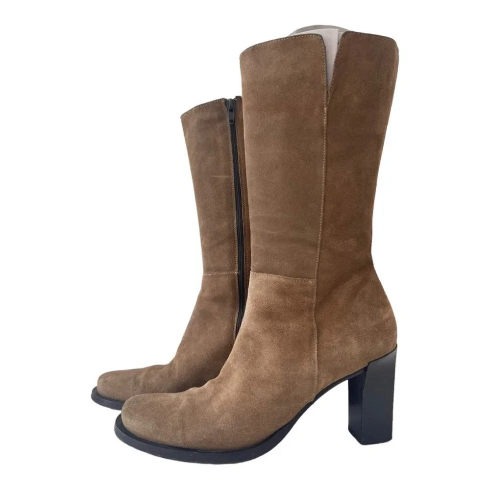 Banana Republic Women's Tan Suede Mid Calif inside Zipper Boots Size 8 - Picture 1 of 15